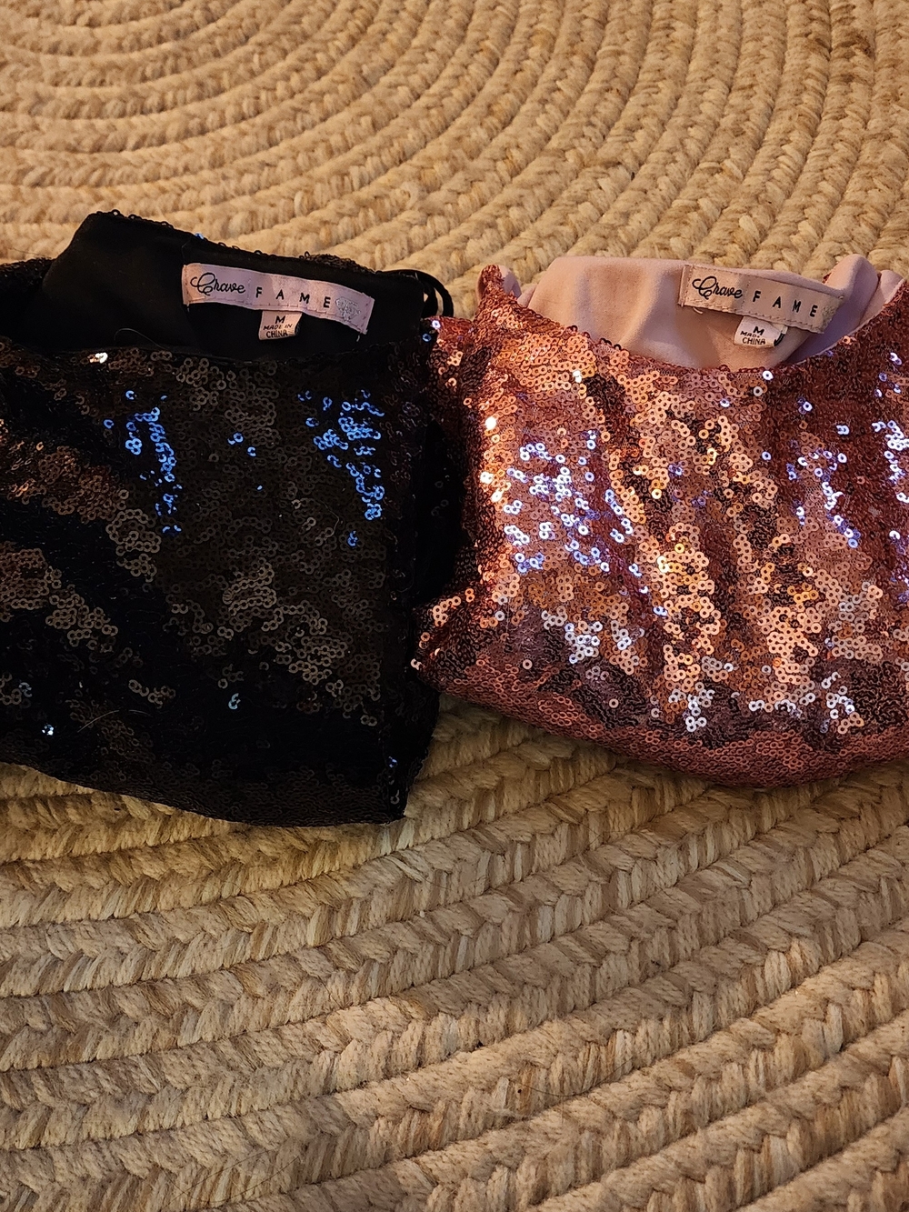 Crave Fame Sequin Tank Tops in Black and Rose Gold Sz M